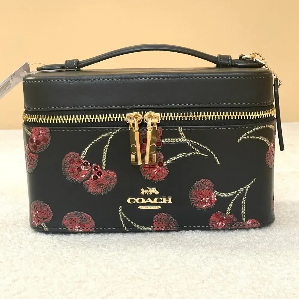 Coach CDC13 Black Cherry Print Cosmetic Makeup Travel Case
